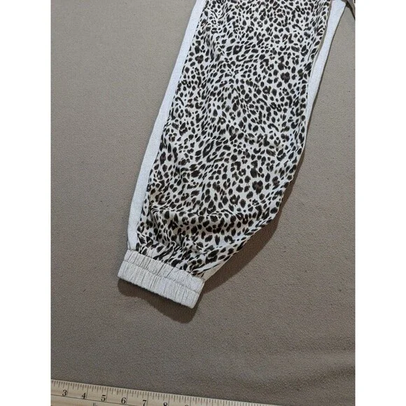 Umgee USA Oatmeal Leopard Print Elastic Waist Drawstring Jogger Pant Size Small - Picture 3 of 10